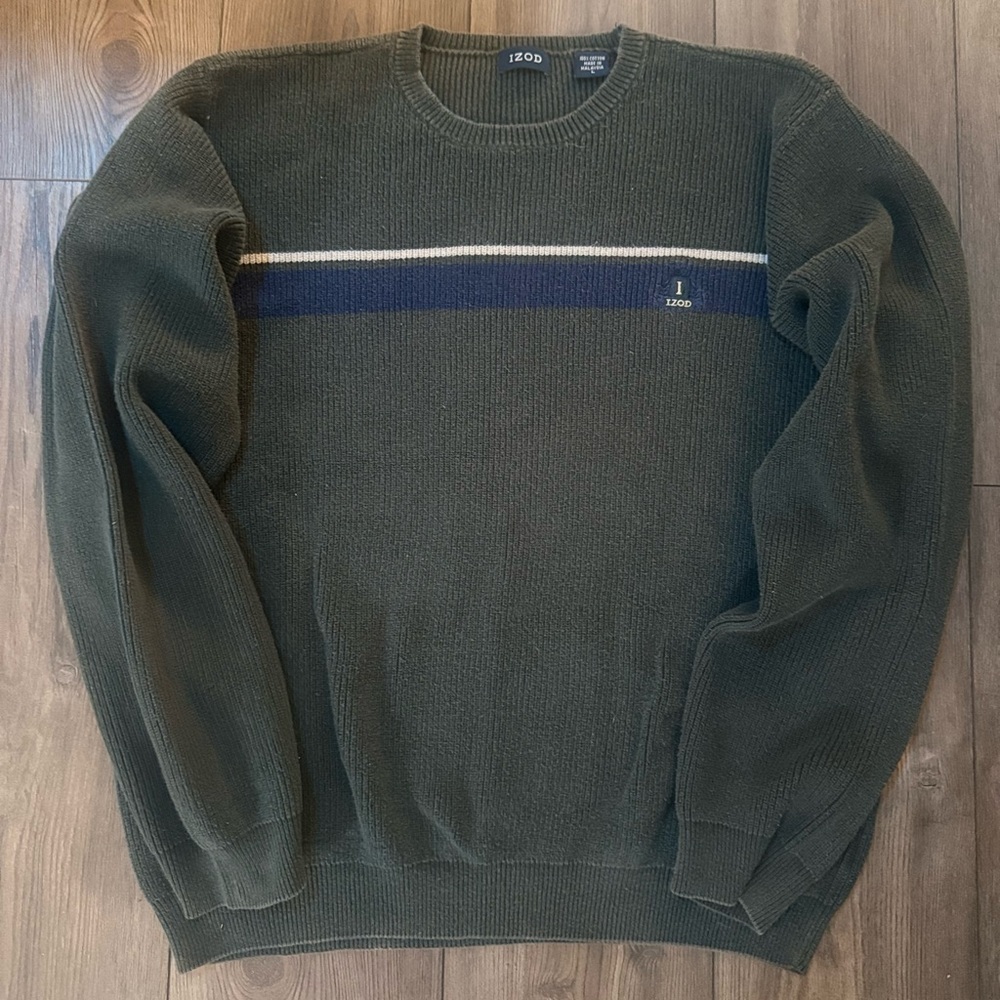 Vintage Izod 100% Cotton Crewneck Sweater Green Men’s Large